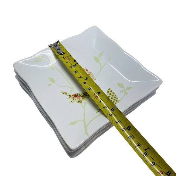 222 Fifth 6" Square Plates Set Bird & Leaf Botanical Ruffle Appetizer/Dessert - Picture 6 of 7